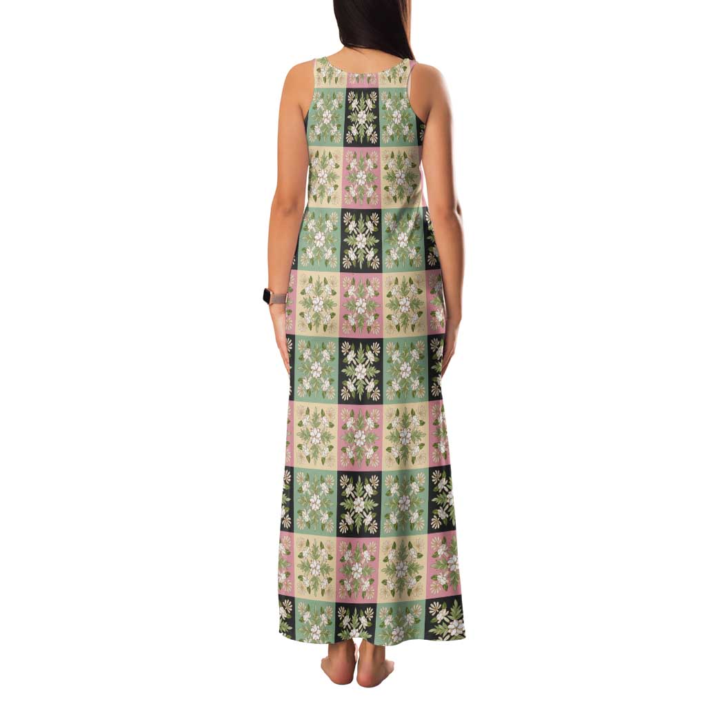 Seamless Pattern Maile and Pikake Lei Family Matching Tank Maxi Dress and Hawaiian Shirt Squares Maile Leaf LT9 - Polynesian Pride
