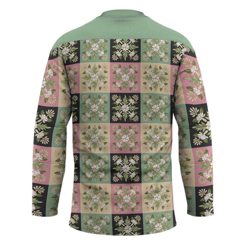 Seamless Pattern Maile and Pikake Lei Hockey Jersey Squares Maile Leaf - Polynesian Pride