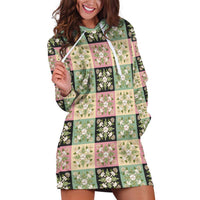 Seamless Pattern Maile and Pikake Lei Hoodie Dress Squares Maile Leaf LT9 Green - Polynesian Pride