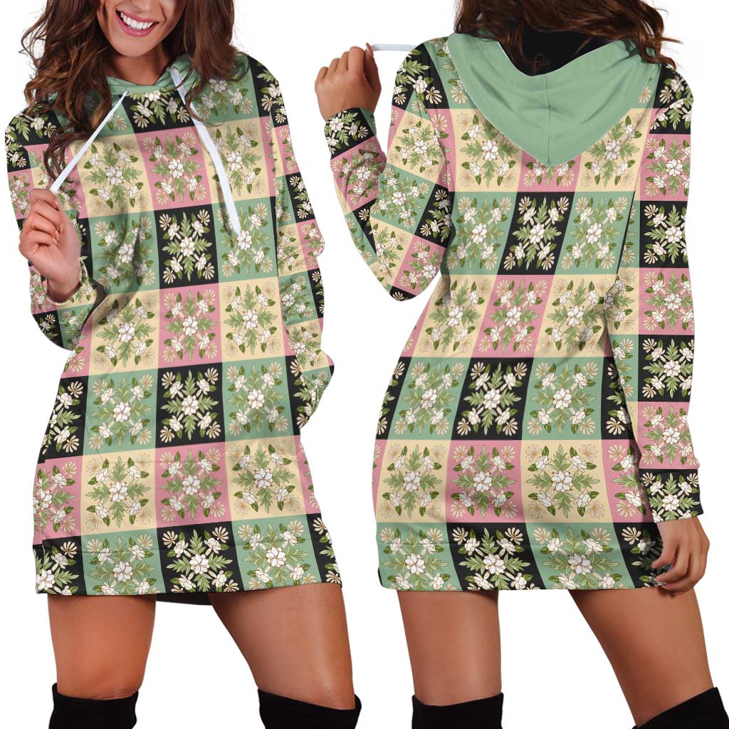 Seamless Pattern Maile and Pikake Lei Hoodie Dress Squares Maile Leaf LT9 - Polynesian Pride