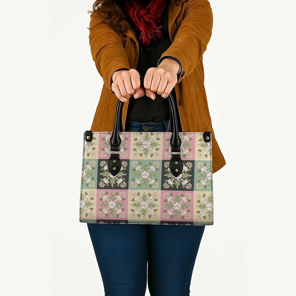 Seamless Pattern Maile and Pikake Lei Leather Bag Squares Maile Leaf - Polynesian Pride