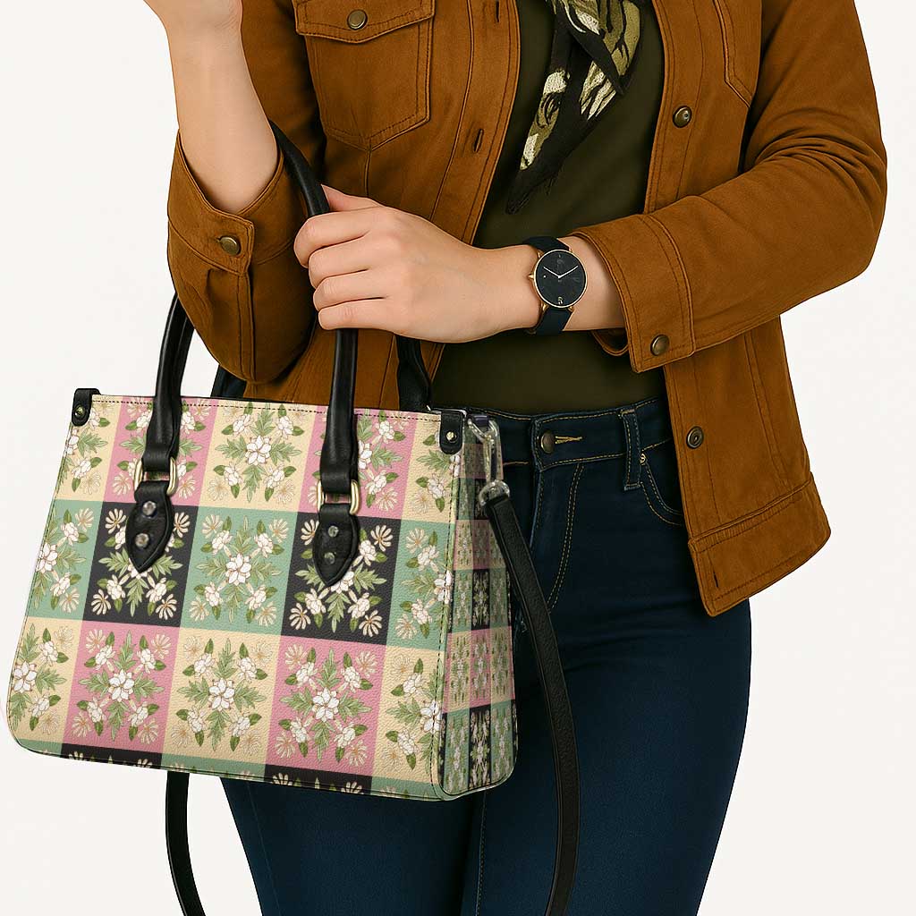 Seamless Pattern Maile and Pikake Lei Leather Bag Squares Maile Leaf - Polynesian Pride
