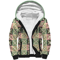 Seamless Pattern Maile and Pikake Lei Sherpa Hoodie Squares Maile Leaf - Polynesian Pride