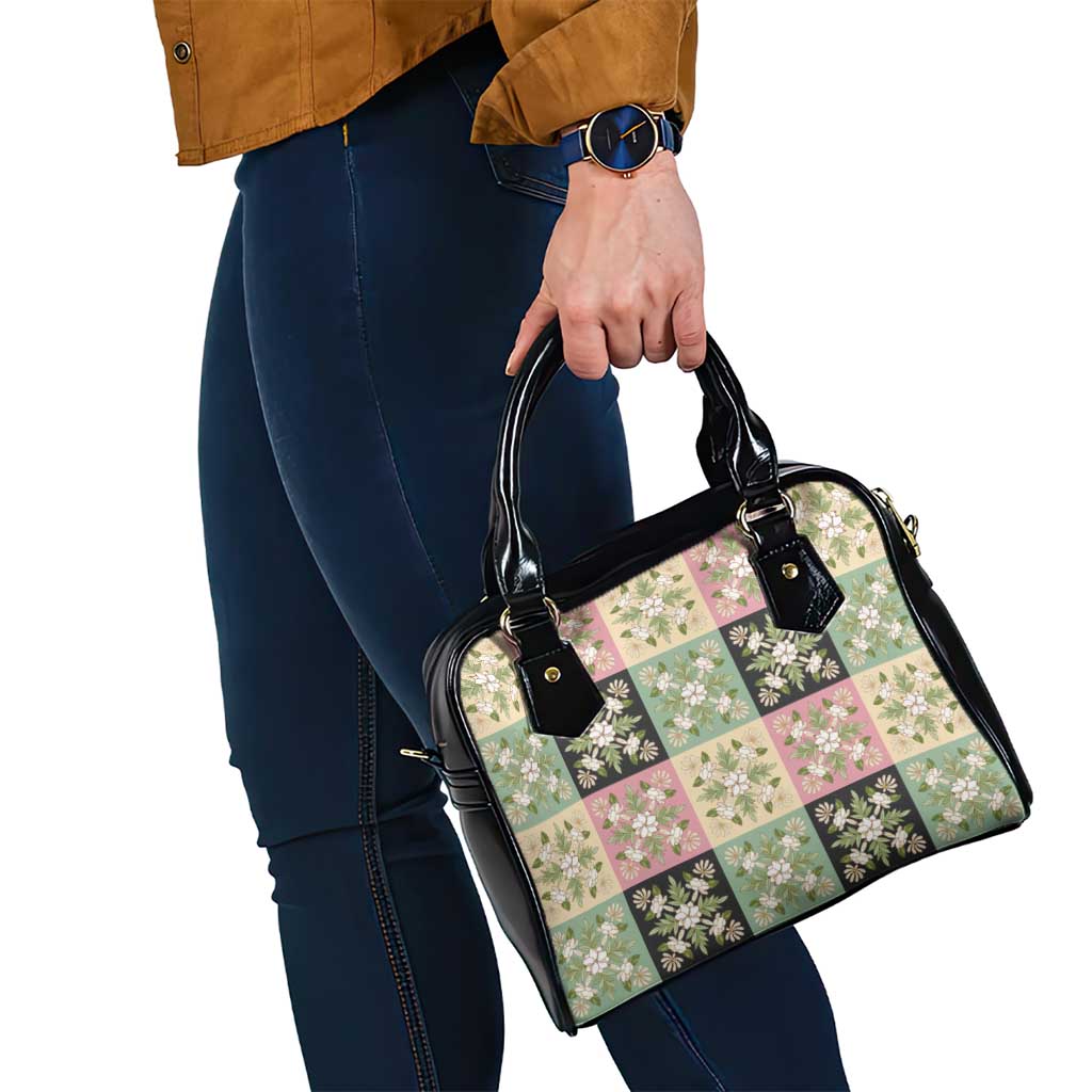 Seamless Pattern Maile and Pikake Lei Shoulder Handbag Squares Maile Leaf - Polynesian Pride