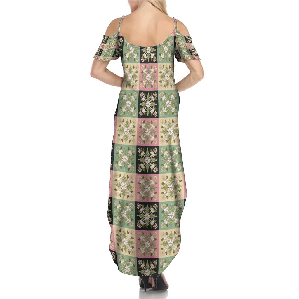 Seamless Pattern Maile and Pikake Lei Summer Maxi Dress Squares Maile Leaf - Polynesian Pride