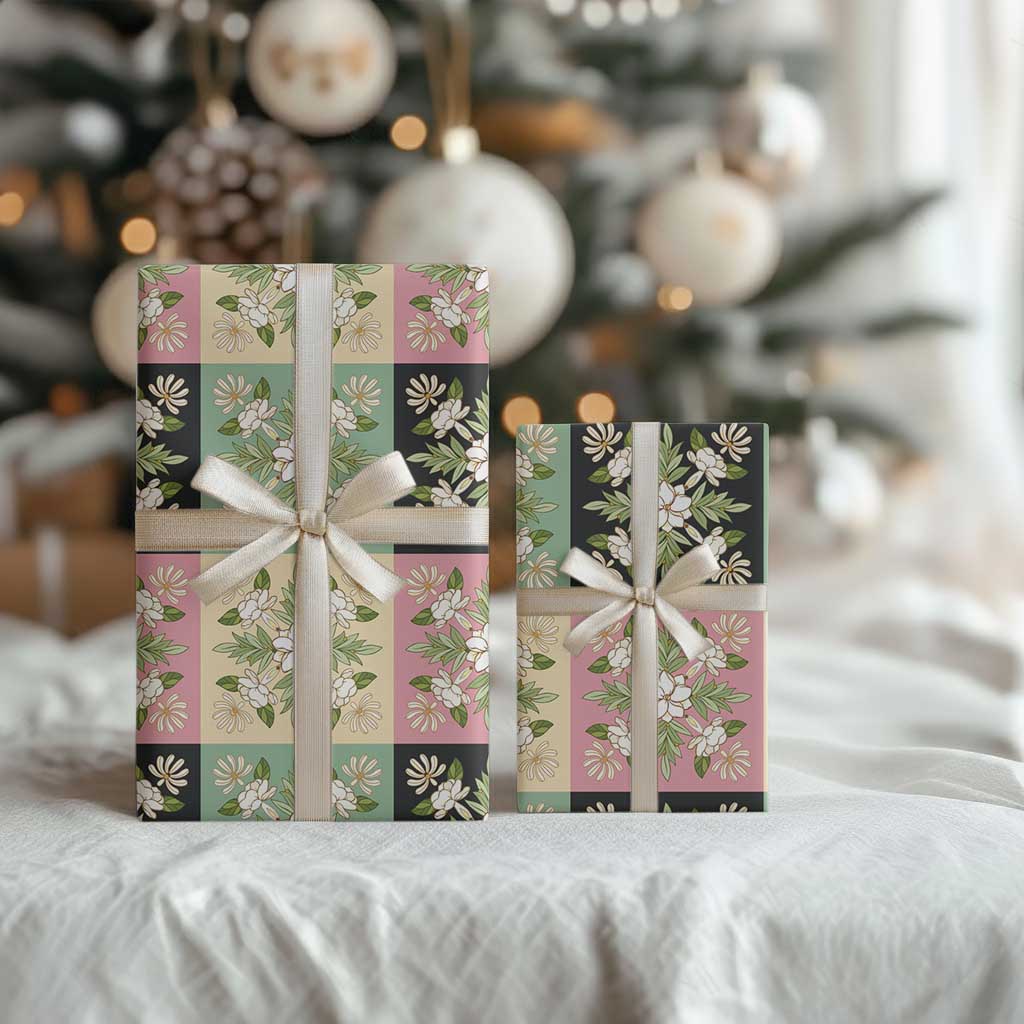 Seamless Pattern Maile and Pikake Lei Wrapping Paper Squares Maile Leaf - Polynesian Pride