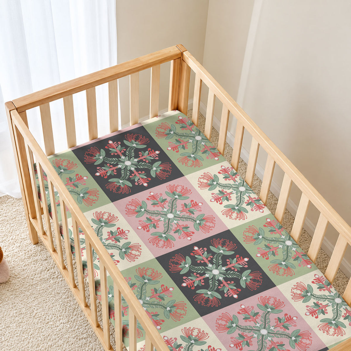 Seamless Pattern Pikake Lei Baby Bed Cover Floral Squares Pikake LT9 - Polynesian Pride
