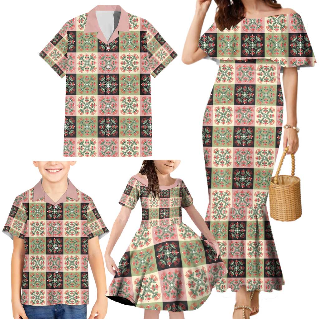 Seamless Pattern Pikake Lei Family Matching Mermaid Dress and Hawaiian Shirt Floral Squares Pikake LT9 - Polynesian Pride