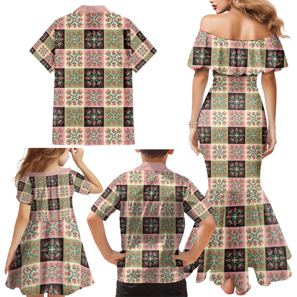 Seamless Pattern Pikake Lei Family Matching Mermaid Dress and Hawaiian Shirt Floral Squares Pikake LT9 - Polynesian Pride
