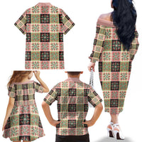Seamless Pattern Pikake Lei Family Matching Off The Shoulder Long Sleeve Dress and Hawaiian Shirt Floral Squares Pikake LT9 - Polynesian Pride