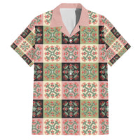 Seamless Pattern Pikake Lei Family Matching Off The Shoulder Long Sleeve Dress and Hawaiian Shirt Floral Squares Pikake LT9 Dad's Shirt - Short Sleeve Pink - Polynesian Pride