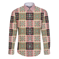 Seamless Pattern Pikake Lei Family Matching Off The Shoulder Long Sleeve Dress and Hawaiian Shirt Floral Squares Pikake LT9 Dad's Shirt - Long Sleeve Pink - Polynesian Pride
