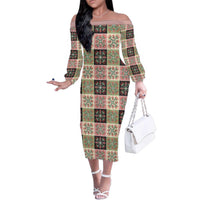 Seamless Pattern Pikake Lei Family Matching Off The Shoulder Long Sleeve Dress and Hawaiian Shirt Floral Squares Pikake LT9 Mom's Dress Pink - Polynesian Pride