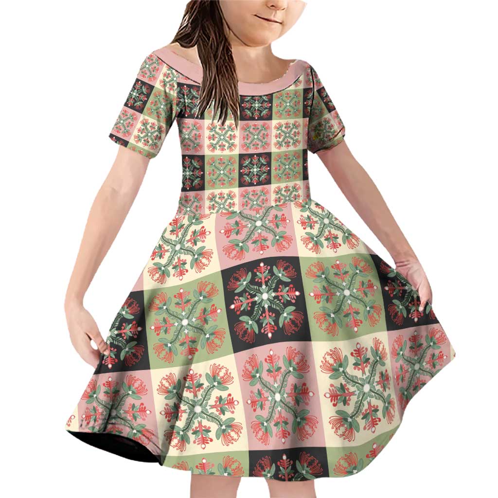 Seamless Pattern Pikake Lei Family Matching Off Shoulder Short Dress and Hawaiian Shirt Floral Squares Pikake LT9 Daughter's Dress Pink - Polynesian Pride