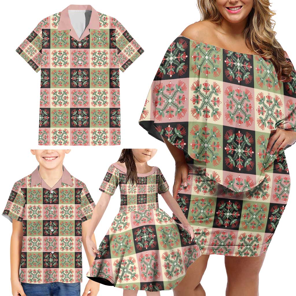 Seamless Pattern Pikake Lei Family Matching Off Shoulder Short Dress and Hawaiian Shirt Floral Squares Pikake LT9 - Polynesian Pride