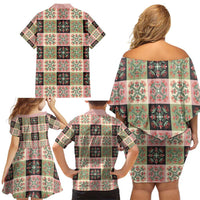 Seamless Pattern Pikake Lei Family Matching Off Shoulder Short Dress and Hawaiian Shirt Floral Squares Pikake LT9 - Polynesian Pride