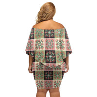 Seamless Pattern Pikake Lei Family Matching Off Shoulder Short Dress and Hawaiian Shirt Floral Squares Pikake LT9 - Polynesian Pride