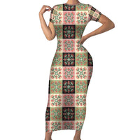 Seamless Pattern Pikake Lei Family Matching Short Sleeve Bodycon Dress and Hawaiian Shirt Floral Squares Pikake LT9 Mom's Dress Pink - Polynesian Pride