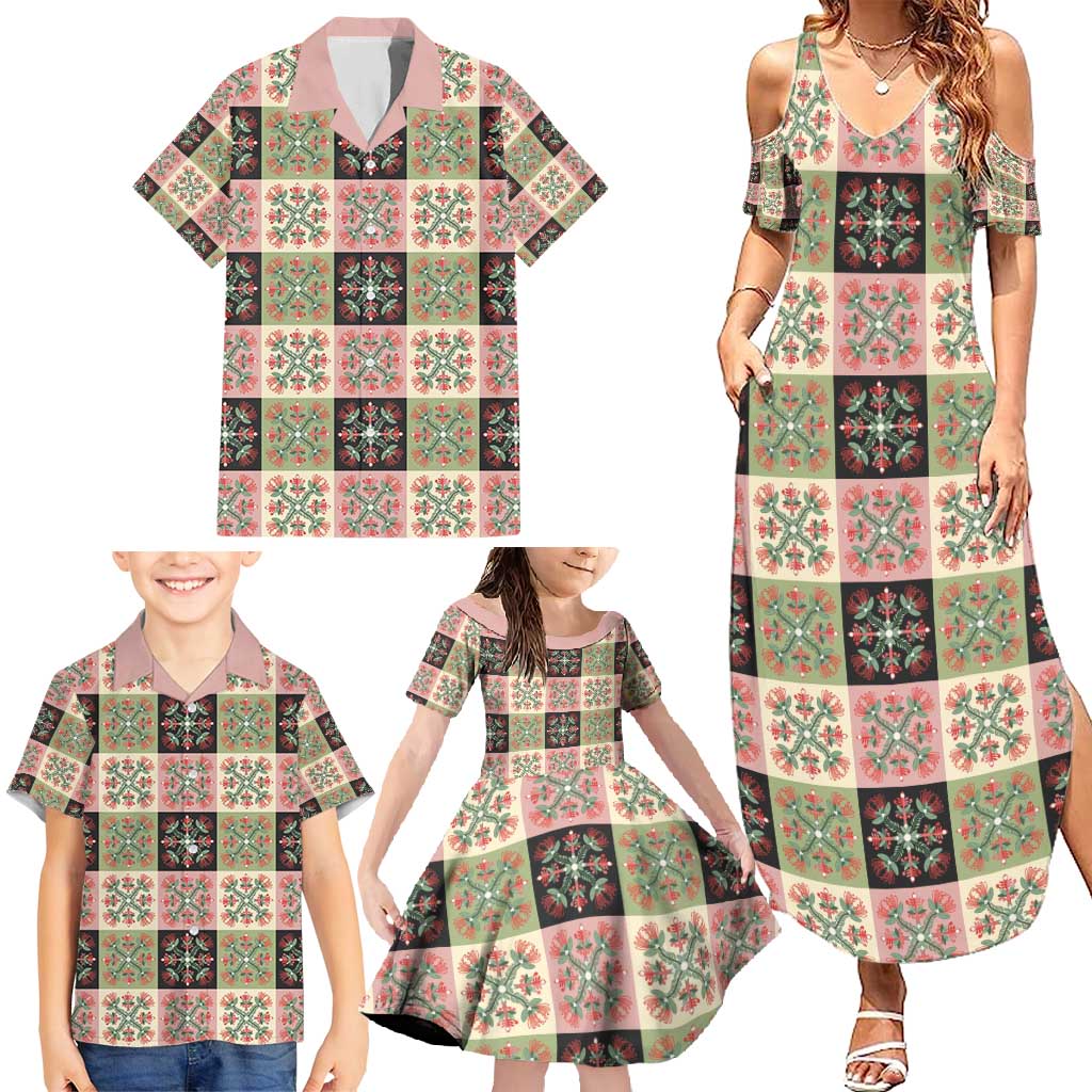 Seamless Pattern Pikake Lei Family Matching Summer Maxi Dress and Hawaiian Shirt Floral Squares Pikake LT9 - Polynesian Pride