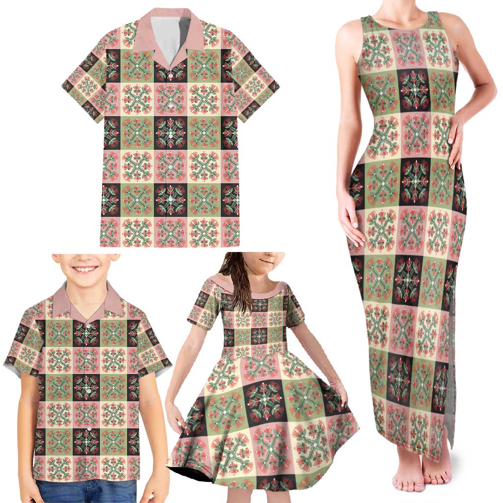 Seamless Pattern Pikake Lei Family Matching Tank Maxi Dress and Hawaiian Shirt Floral Squares Pikake LT9 - Polynesian Pride