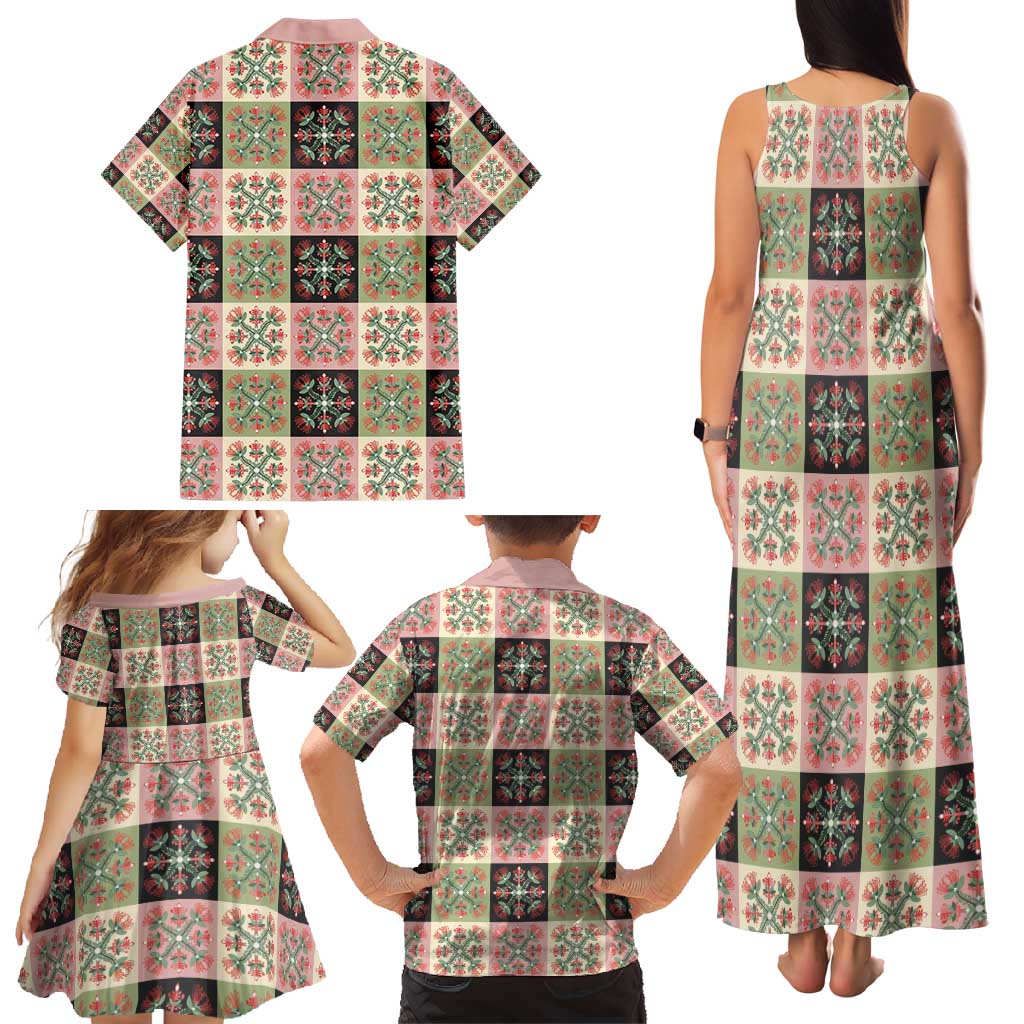 Seamless Pattern Pikake Lei Family Matching Tank Maxi Dress and Hawaiian Shirt Floral Squares Pikake LT9 - Polynesian Pride