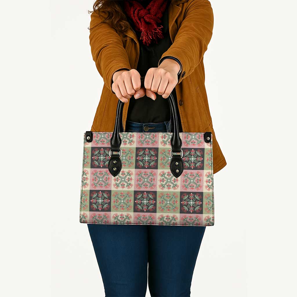 Seamless Pattern Pikake Lei Leather Bag Floral Squares Pikake - Polynesian Pride