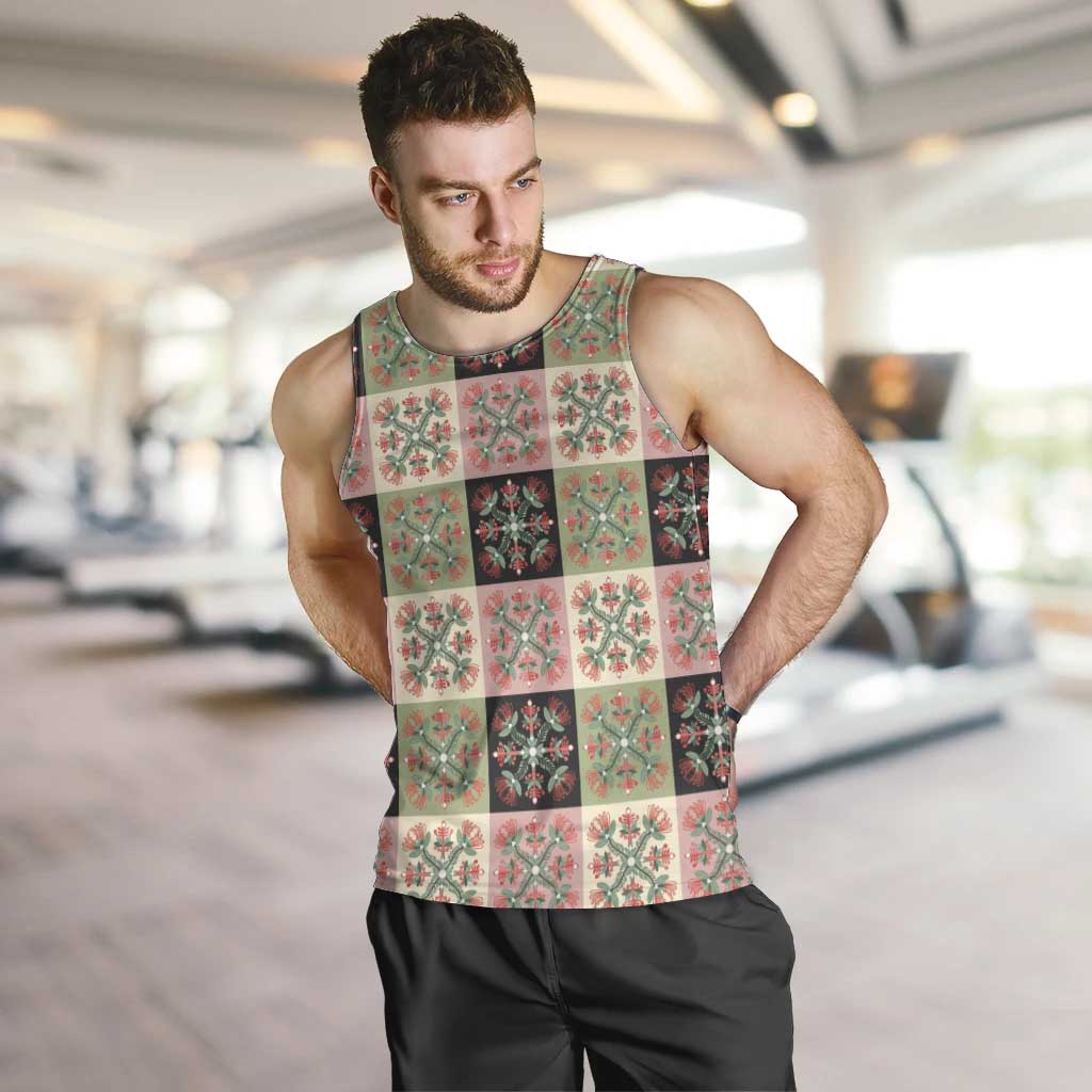 Seamless Pattern Pikake Lei Men Tank Top Floral Squares Pikake - Polynesian Pride