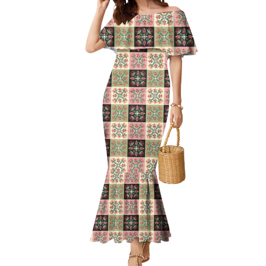 Seamless Pattern Pikake Lei Mermaid Dress Floral Squares Pikake LT9 Women Pink - Polynesian Pride