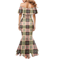 Seamless Pattern Pikake Lei Mermaid Dress Floral Squares Pikake LT9 - Polynesian Pride