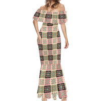 Seamless Pattern Pikake Lei Mermaid Dress Floral Squares Pikake LT9 - Polynesian Pride