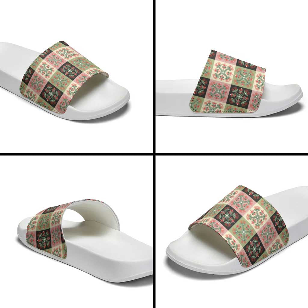 Seamless Pattern Pikake Lei Slide Sandals Floral Squares Pikake - Polynesian Pride