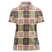 Seamless Pattern Pikake Lei Women Polo Shirt Floral Squares Pikake - Polynesian Pride