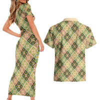 Seamless Pattern Puakenikeni and Kalo Couples Matching Short Sleeve Bodycon Dress and Hawaiian Shirt LT9 - Polynesian Pride