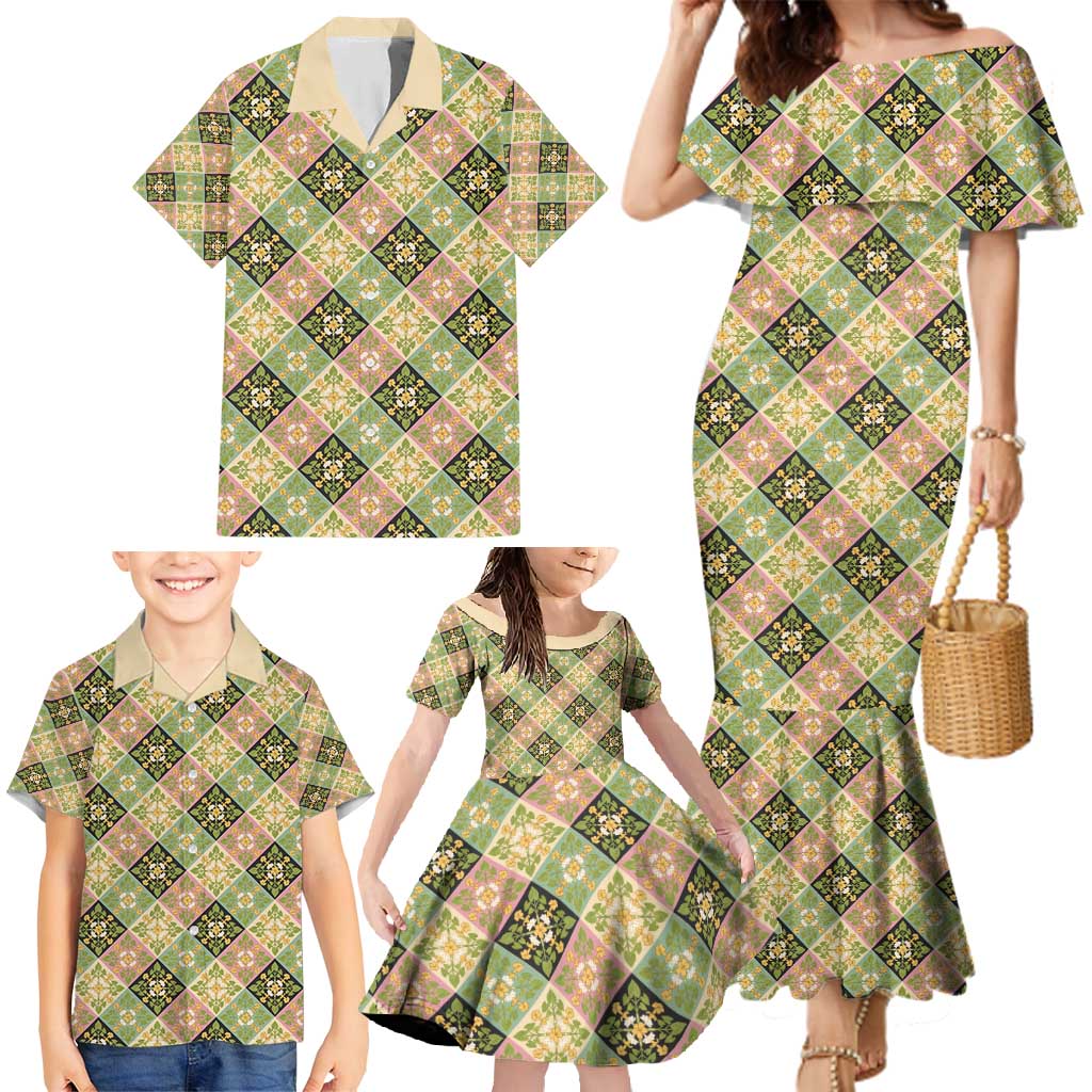 Seamless Pattern Puakenikeni and Kalo Family Matching Mermaid Dress and Hawaiian Shirt LT9 - Polynesian Pride