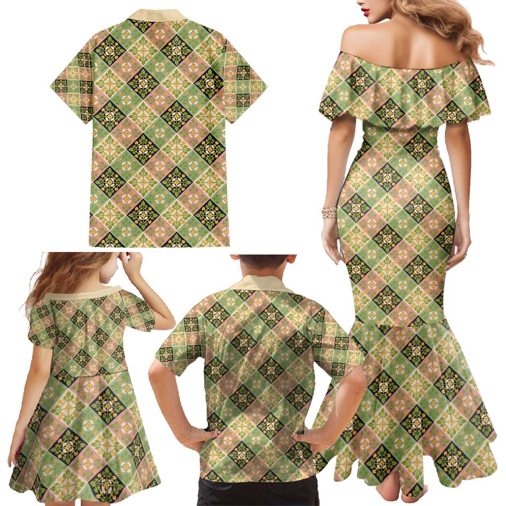 Seamless Pattern Puakenikeni and Kalo Family Matching Mermaid Dress and Hawaiian Shirt LT9 - Polynesian Pride
