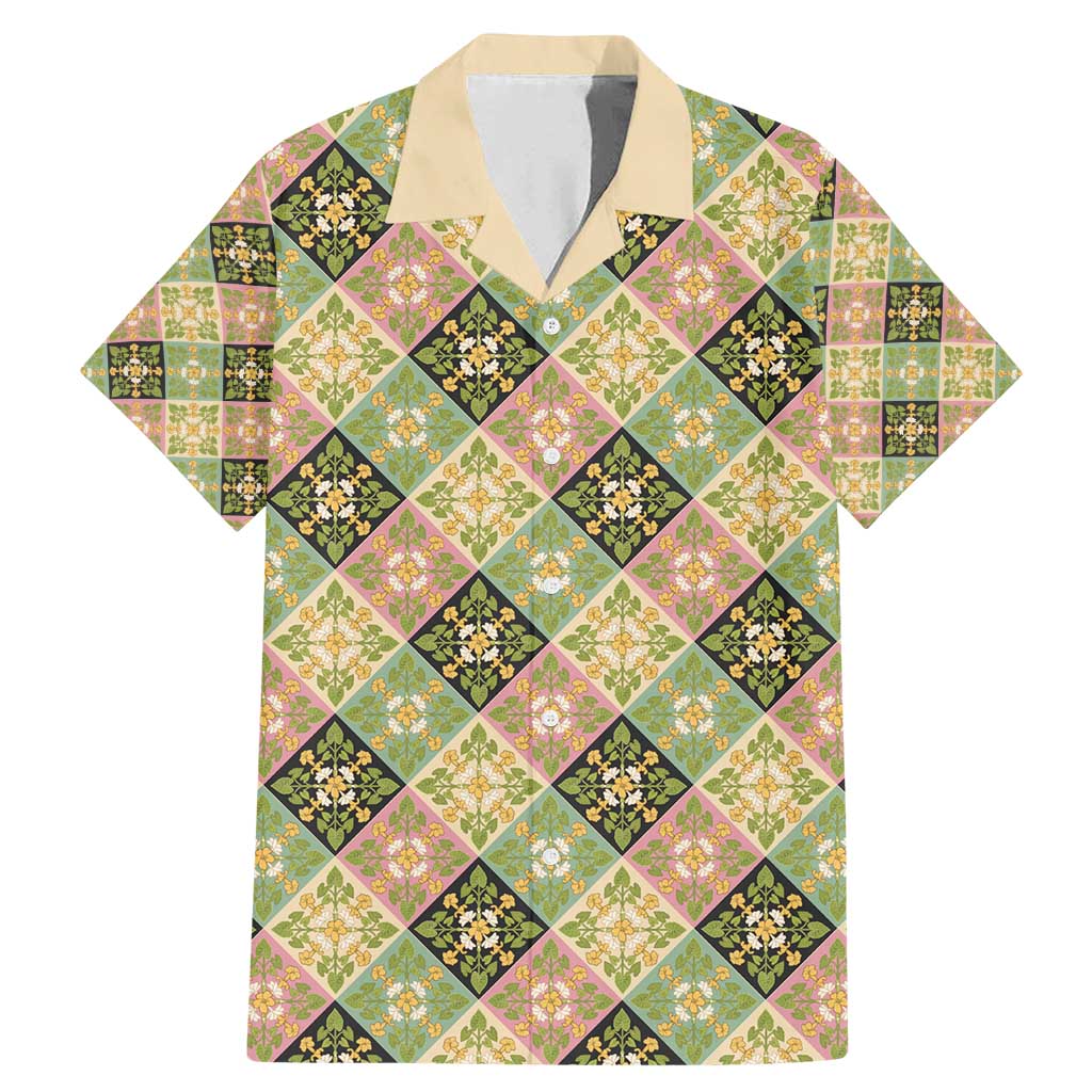 Seamless Pattern Puakenikeni and Kalo Family Matching Mermaid Dress and Hawaiian Shirt LT9 Dad's Shirt - Short Sleeve Beige - Polynesian Pride