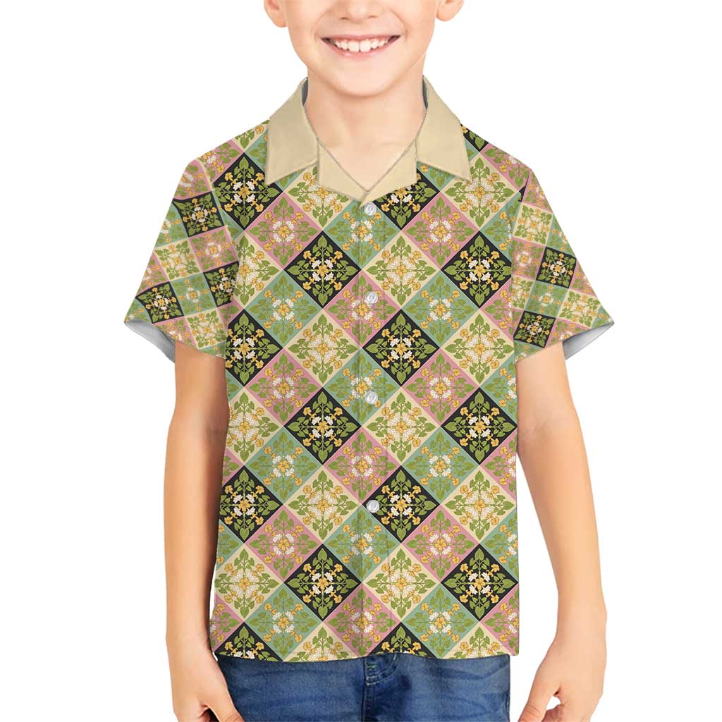 Seamless Pattern Puakenikeni and Kalo Family Matching Off Shoulder Maxi Dress and Hawaiian Shirt LT9 Son's Shirt Beige - Polynesian Pride