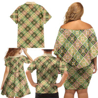 Seamless Pattern Puakenikeni and Kalo Family Matching Off Shoulder Short Dress and Hawaiian Shirt LT9 - Polynesian Pride