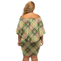 Seamless Pattern Puakenikeni and Kalo Family Matching Off Shoulder Short Dress and Hawaiian Shirt LT9 - Polynesian Pride