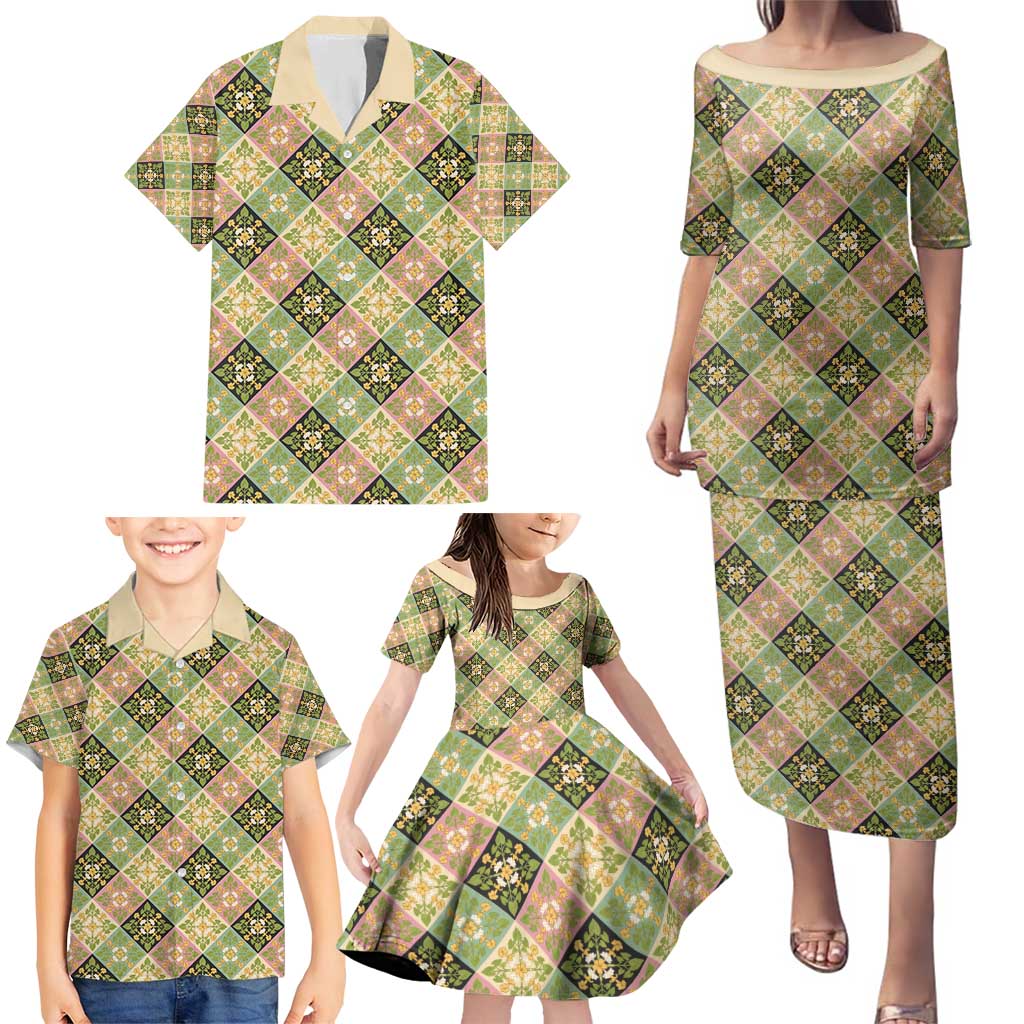 Seamless Pattern Puakenikeni and Kalo Family Matching Puletasi and Hawaiian Shirt LT9 - Polynesian Pride