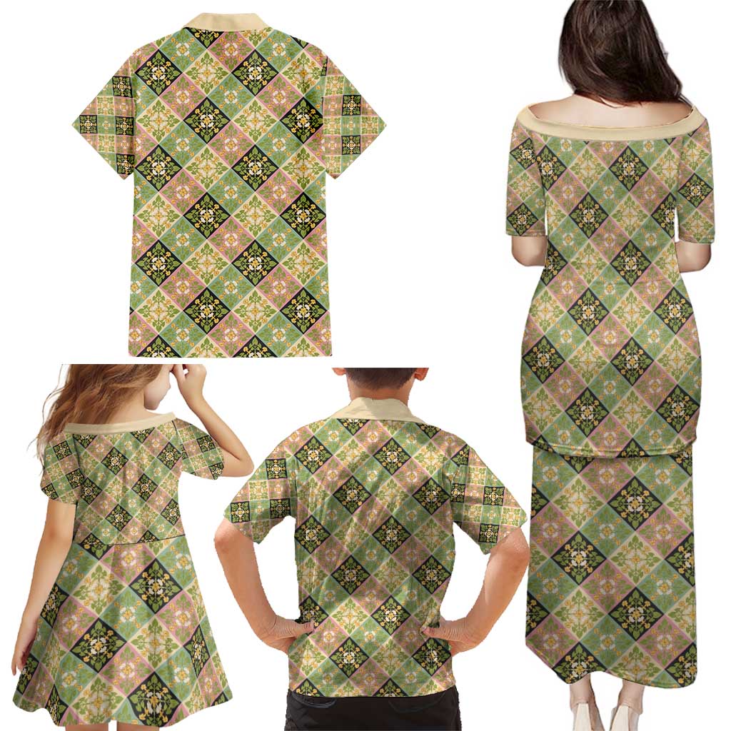 Seamless Pattern Puakenikeni and Kalo Family Matching Puletasi and Hawaiian Shirt LT9 - Polynesian Pride