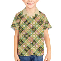 Seamless Pattern Puakenikeni and Kalo Family Matching Puletasi and Hawaiian Shirt LT9 Son's Shirt Beige - Polynesian Pride