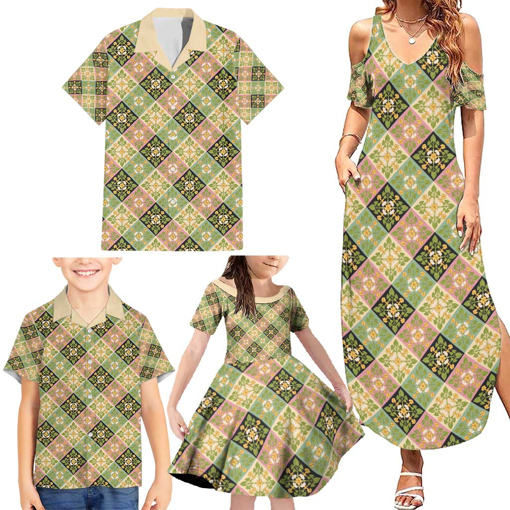 Seamless Pattern Puakenikeni and Kalo Family Matching Summer Maxi Dress and Hawaiian Shirt LT9 - Polynesian Pride