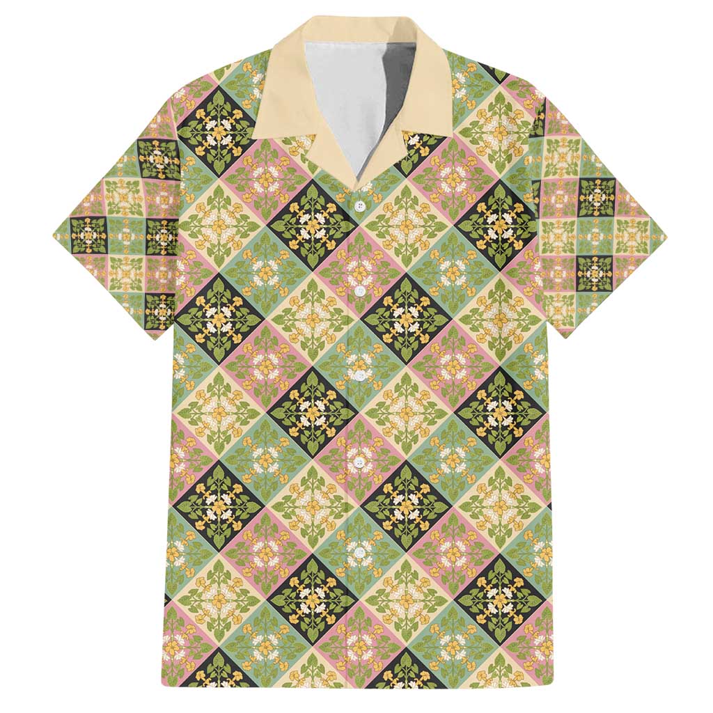 Seamless Pattern Puakenikeni and Kalo Family Matching Summer Maxi Dress and Hawaiian Shirt LT9 Dad's Shirt - Short Sleeve Beige - Polynesian Pride