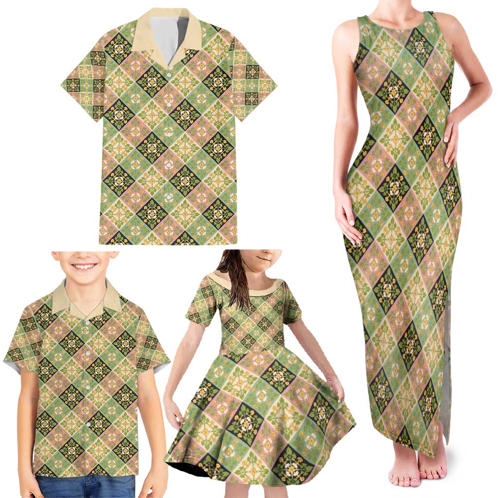 Seamless Pattern Puakenikeni and Kalo Family Matching Tank Maxi Dress and Hawaiian Shirt LT9 - Polynesian Pride