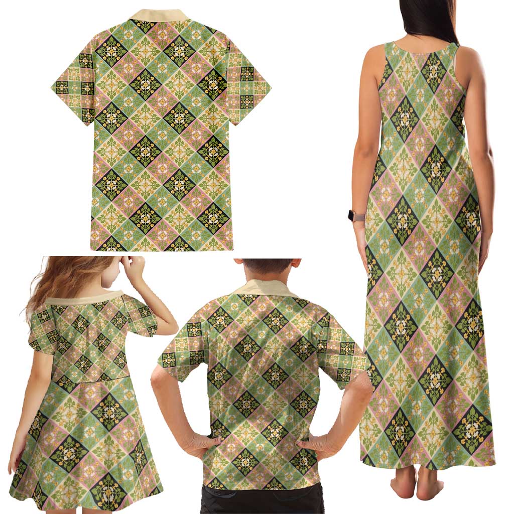 Seamless Pattern Puakenikeni and Kalo Family Matching Tank Maxi Dress and Hawaiian Shirt LT9 - Polynesian Pride