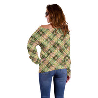 Seamless Pattern Puakenikeni and Kalo Off Shoulder Sweater - Polynesian Pride