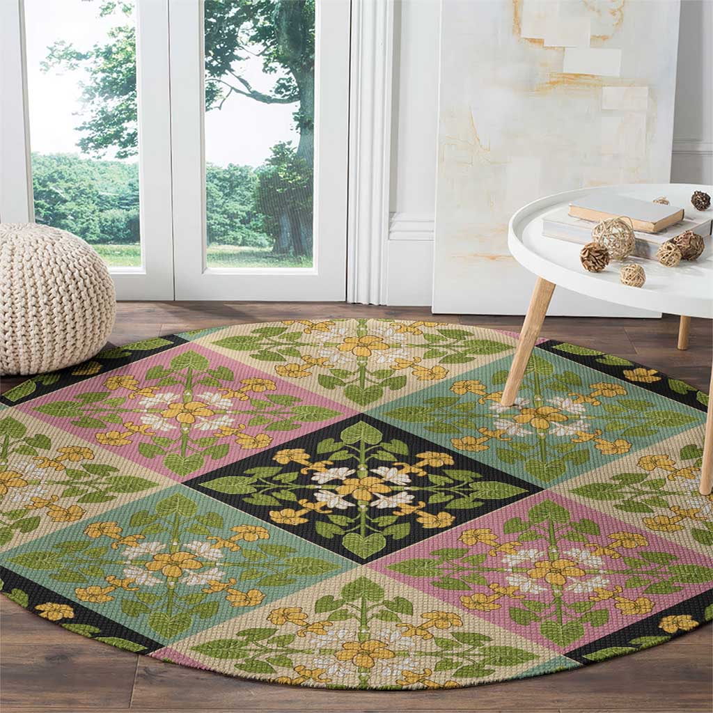 Seamless Pattern Puakenikeni and Kalo Round Carpet - Polynesian Pride