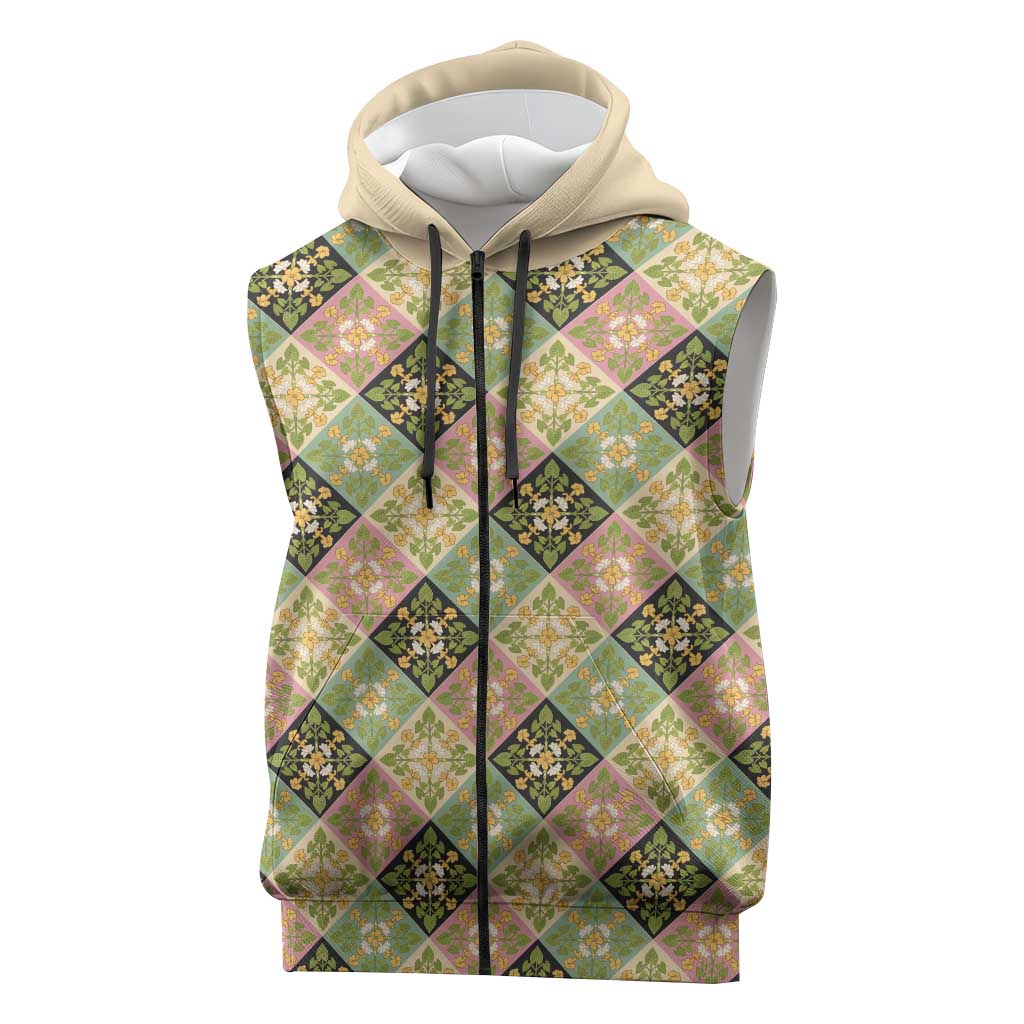 Seamless Pattern Puakenikeni and Kalo Sleeveless Zip Hoodie - Polynesian Pride