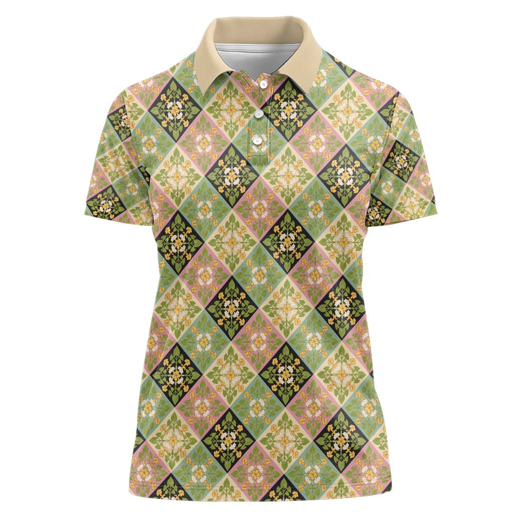 Seamless Pattern Puakenikeni and Kalo Women Polo Shirt - Polynesian Pride